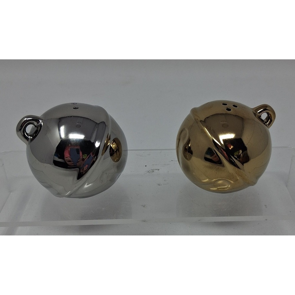 Metallic Jingle Bell Salt and Pepper Shakers Set Gold Silver Christmas Holiday